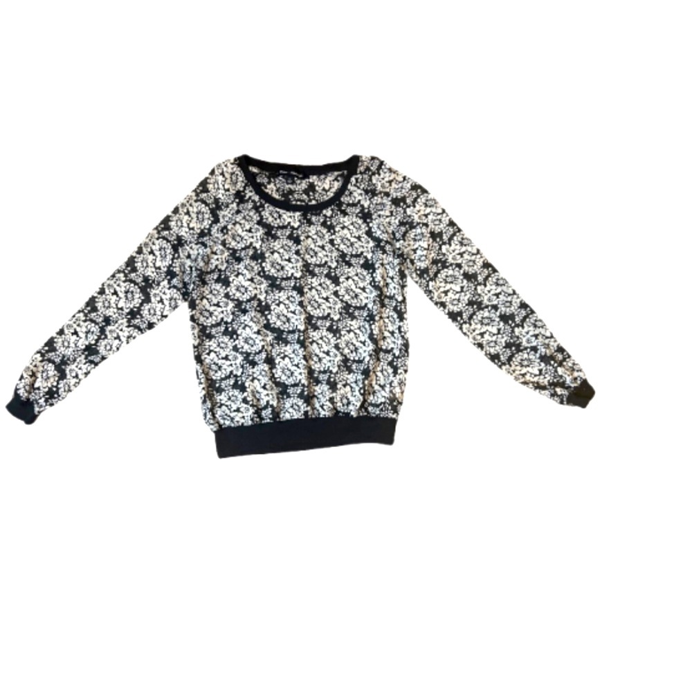 Mason & Mackenzie Black and White floral  Pattern Crew Neck blouse‎ top small